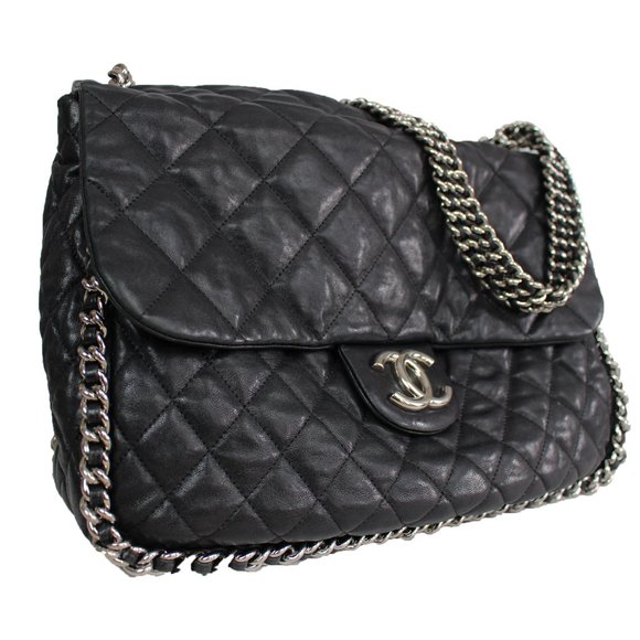 CHANEL Quilted Chain Trim Leather Shoulder Bag CC - Picture 2 of 8
